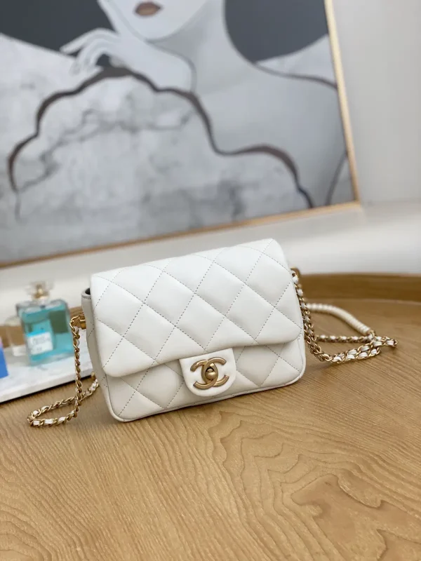 Chanel White Quilted Flap Crossbody Bag with Pearl Chain Strap image 1
