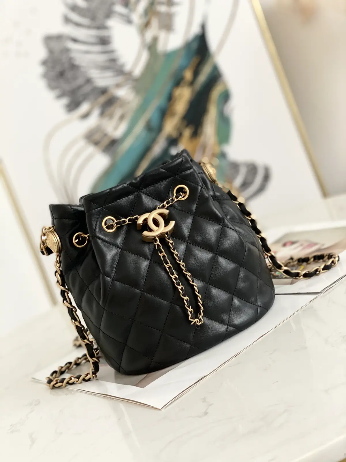 Chanel Quilted Drawstring Bucket Bag image 1