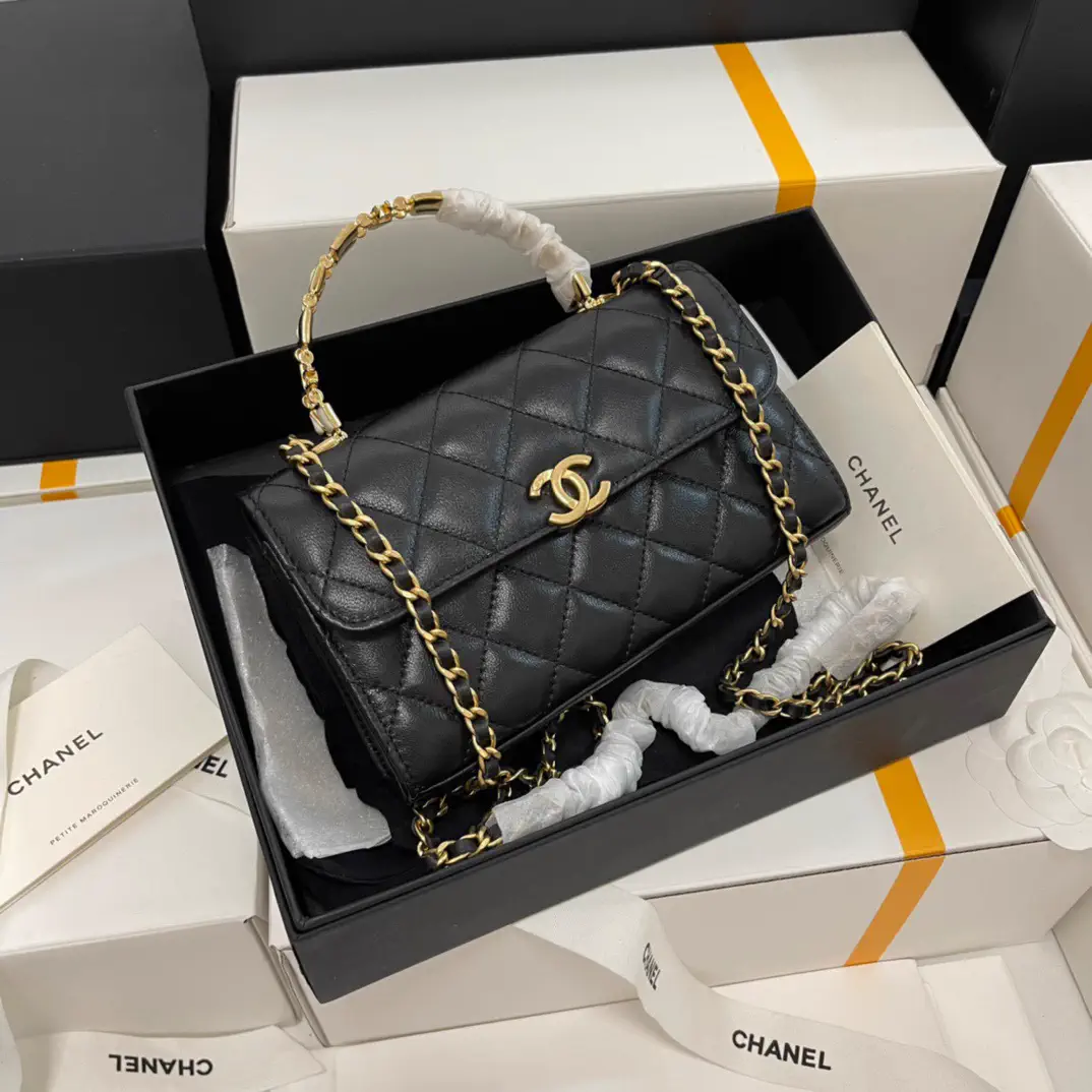 Chanel Quilted Top Handle Bag with Enamel Handle image 1