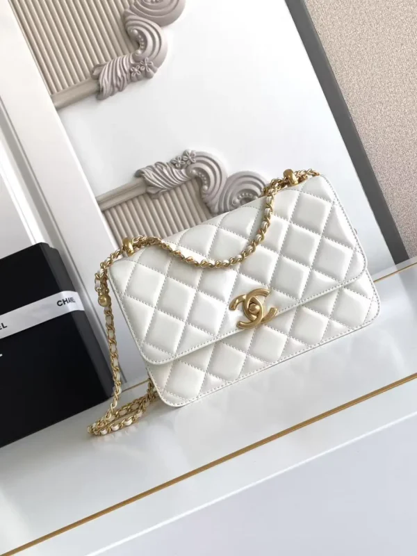 Chanel White Quilted Double Gold Ball Mini Shoulder Bag image 1