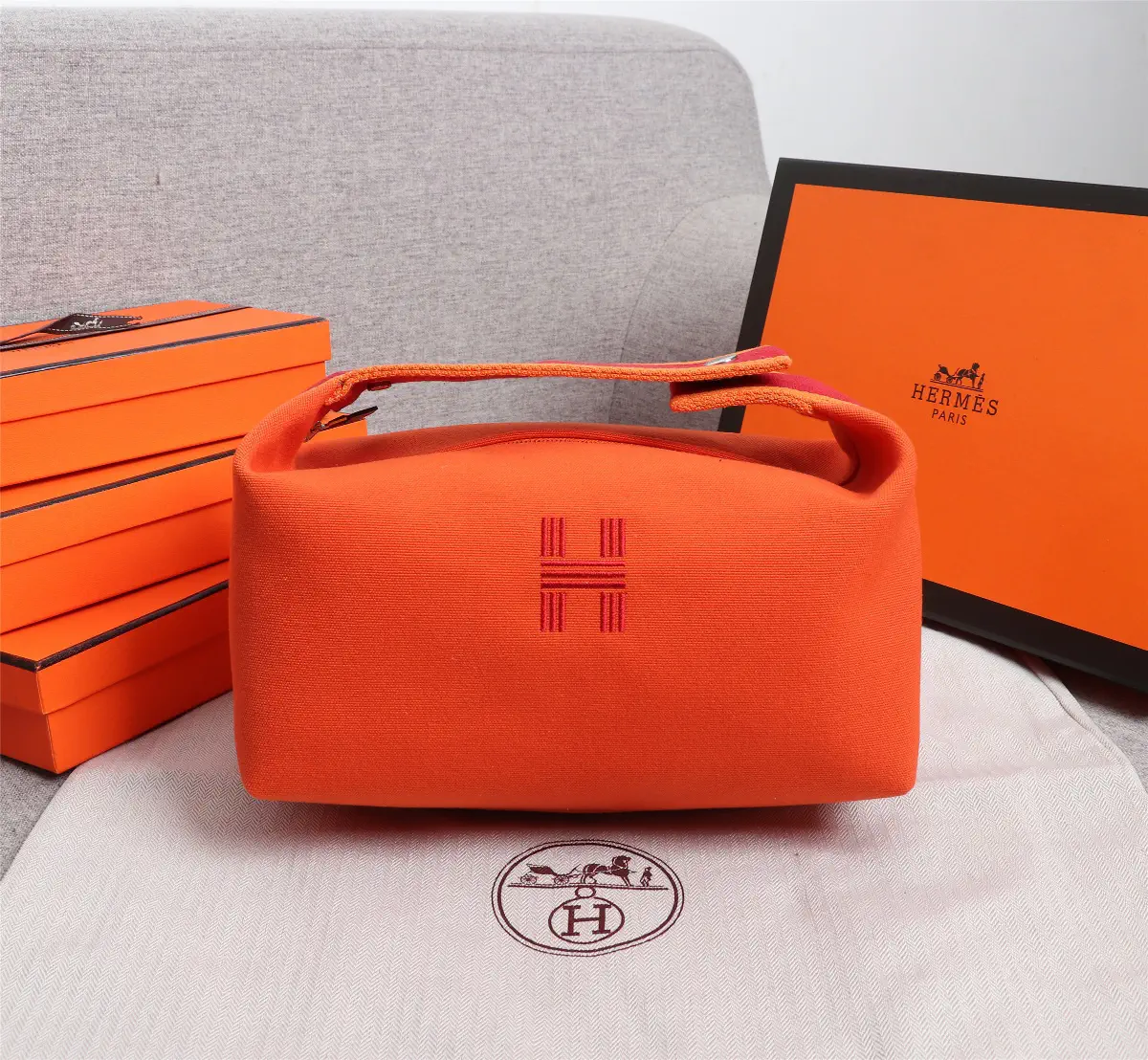 Hermès Canvas Toiletry Bag with Embroidered H Logo image 1