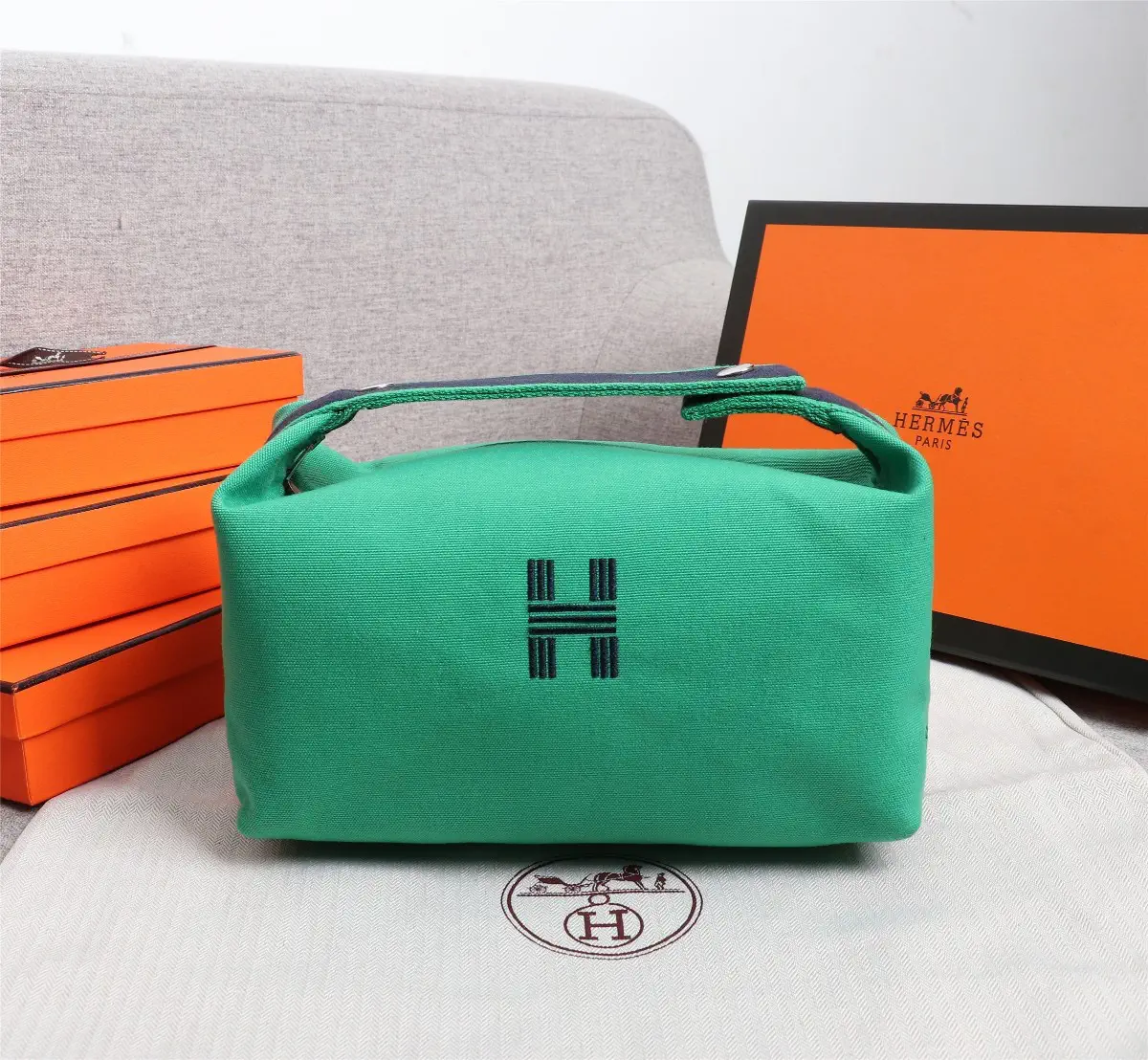 Hermès Canvas Toiletry Bag with Embroidered H Logo image 1