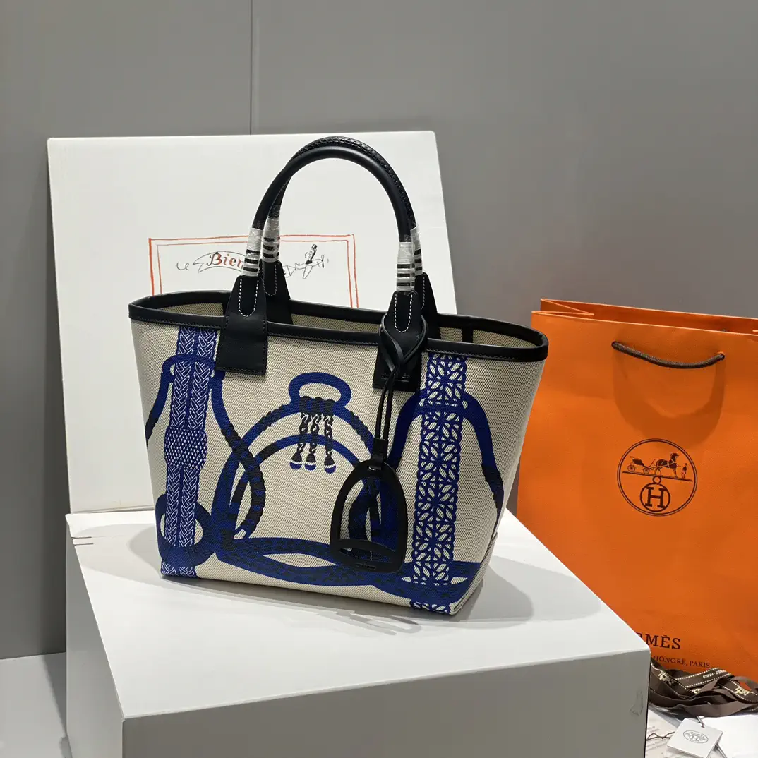 Hermès Canvas Tote Bag with Equestrian Print image 1