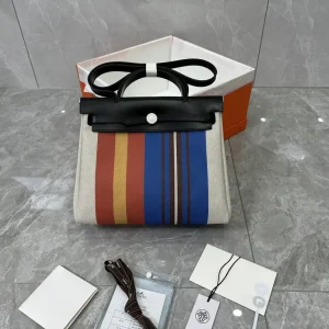Hermès Herbag Striped Canvas Backpack image 1