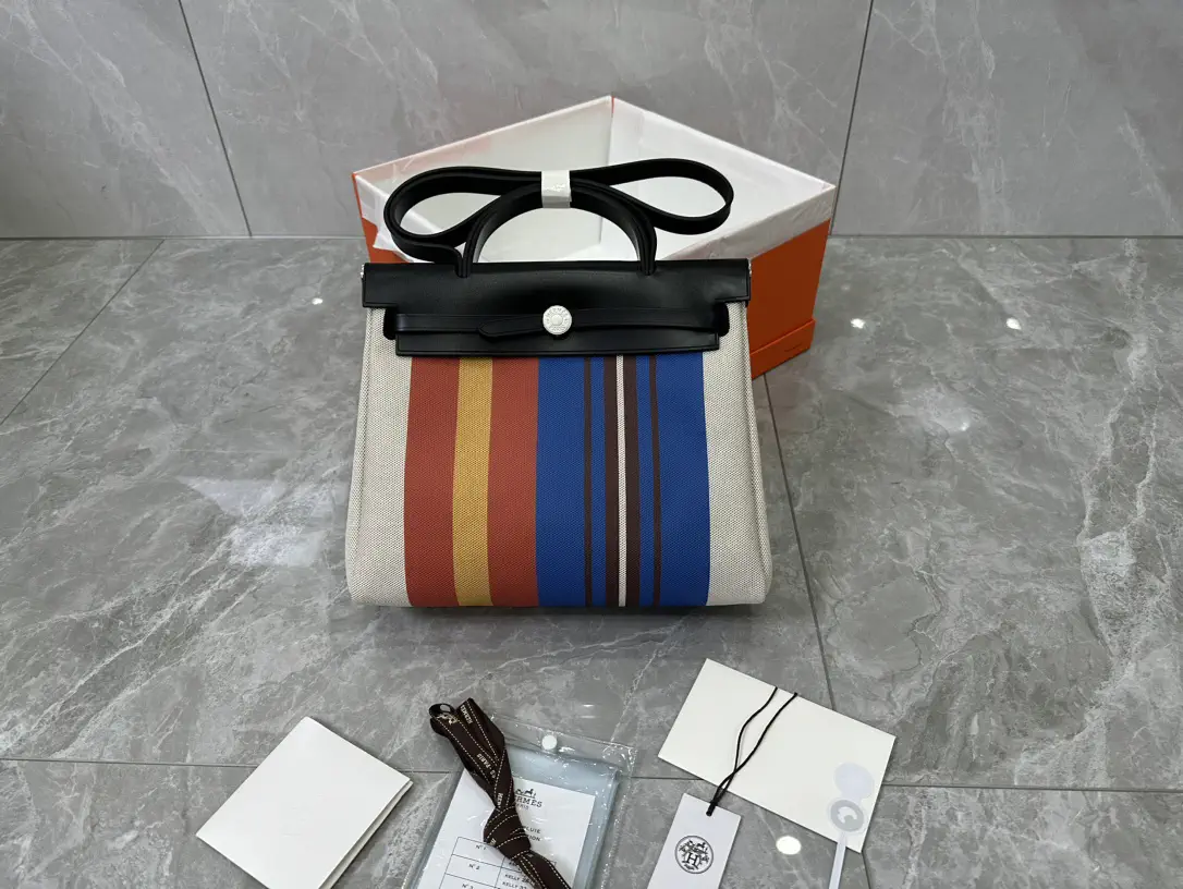 Hermès Herbag Striped Canvas Backpack image 1
