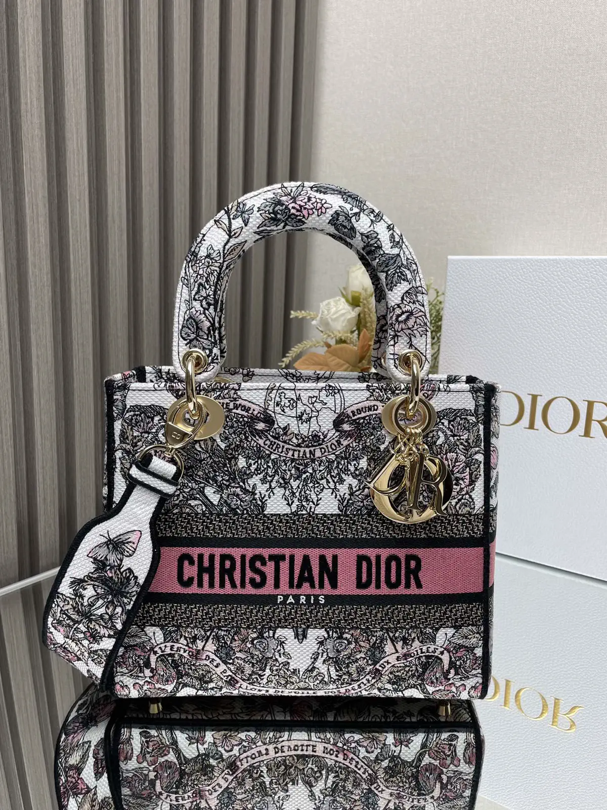 Dior Floral Embroidered Lady Dior Top Handle Bag image 1