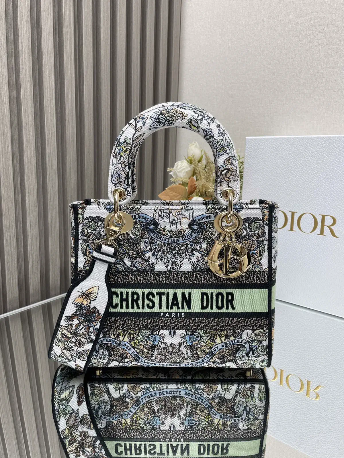 Dior Floral Embroidered Top Handle Bag image 1