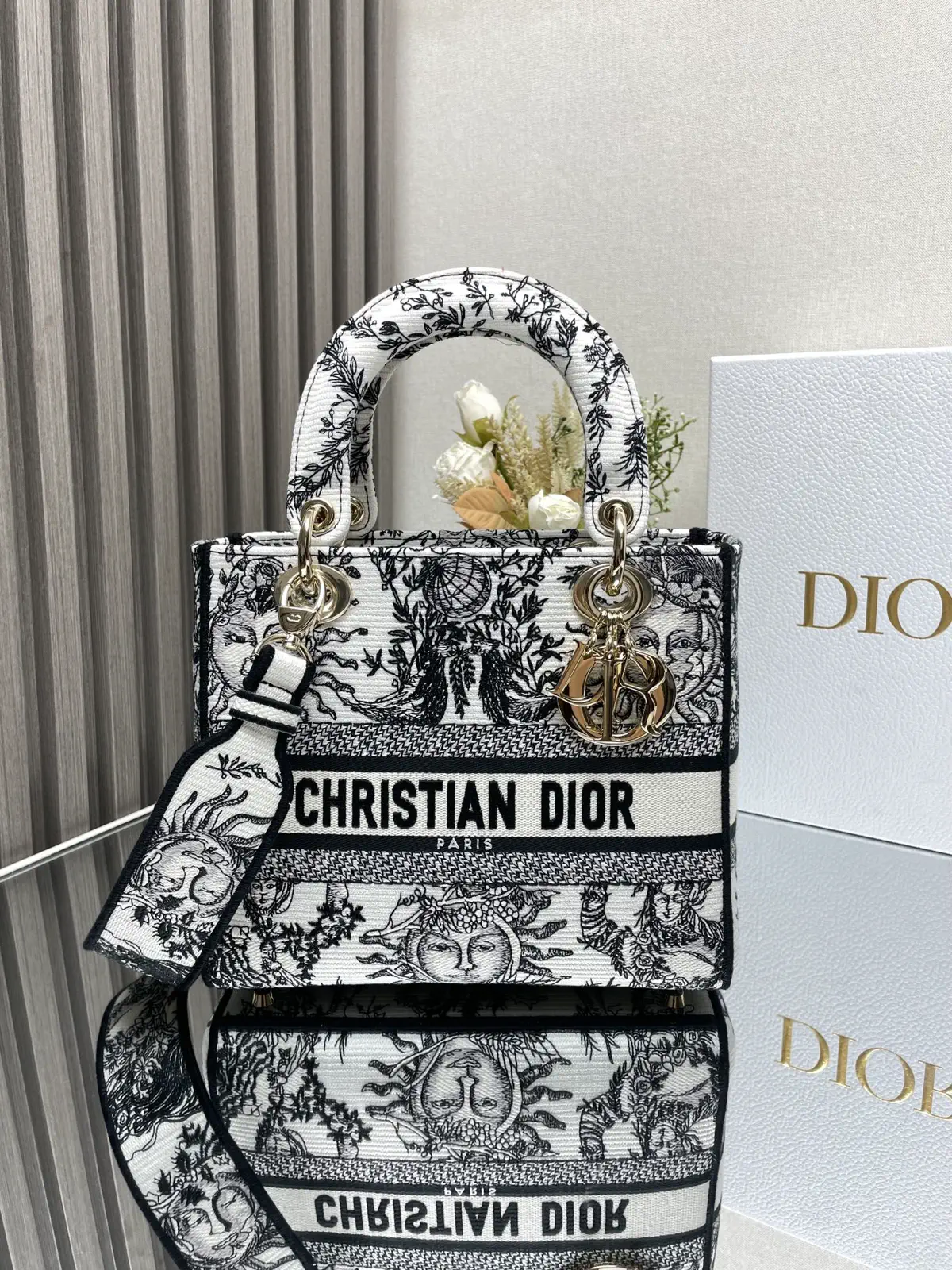Dior Embroidered Lady Dior Top Handle Bag image 1