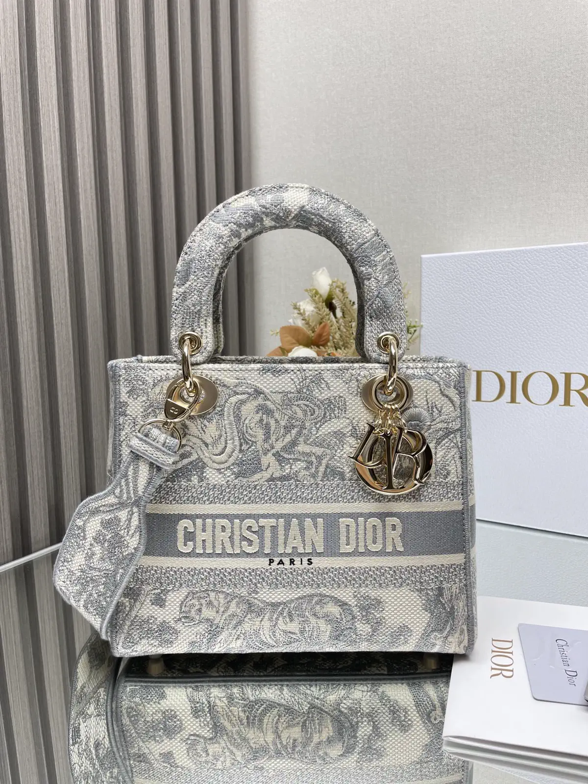 Dior Embroidered Lady Dior Top Handle Bag image 1