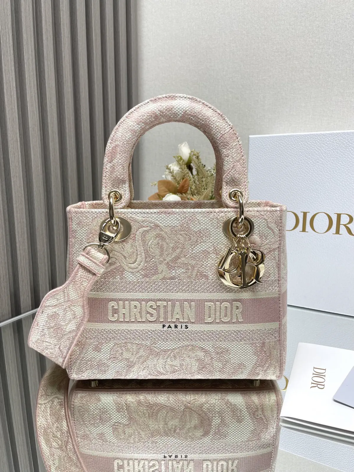 Dior Embroidered Lady Dior Top Handle Bag image 1