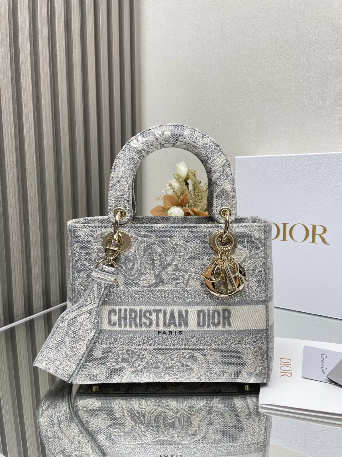 Dior Embroidered Lady Dior Top Handle Bag image 1