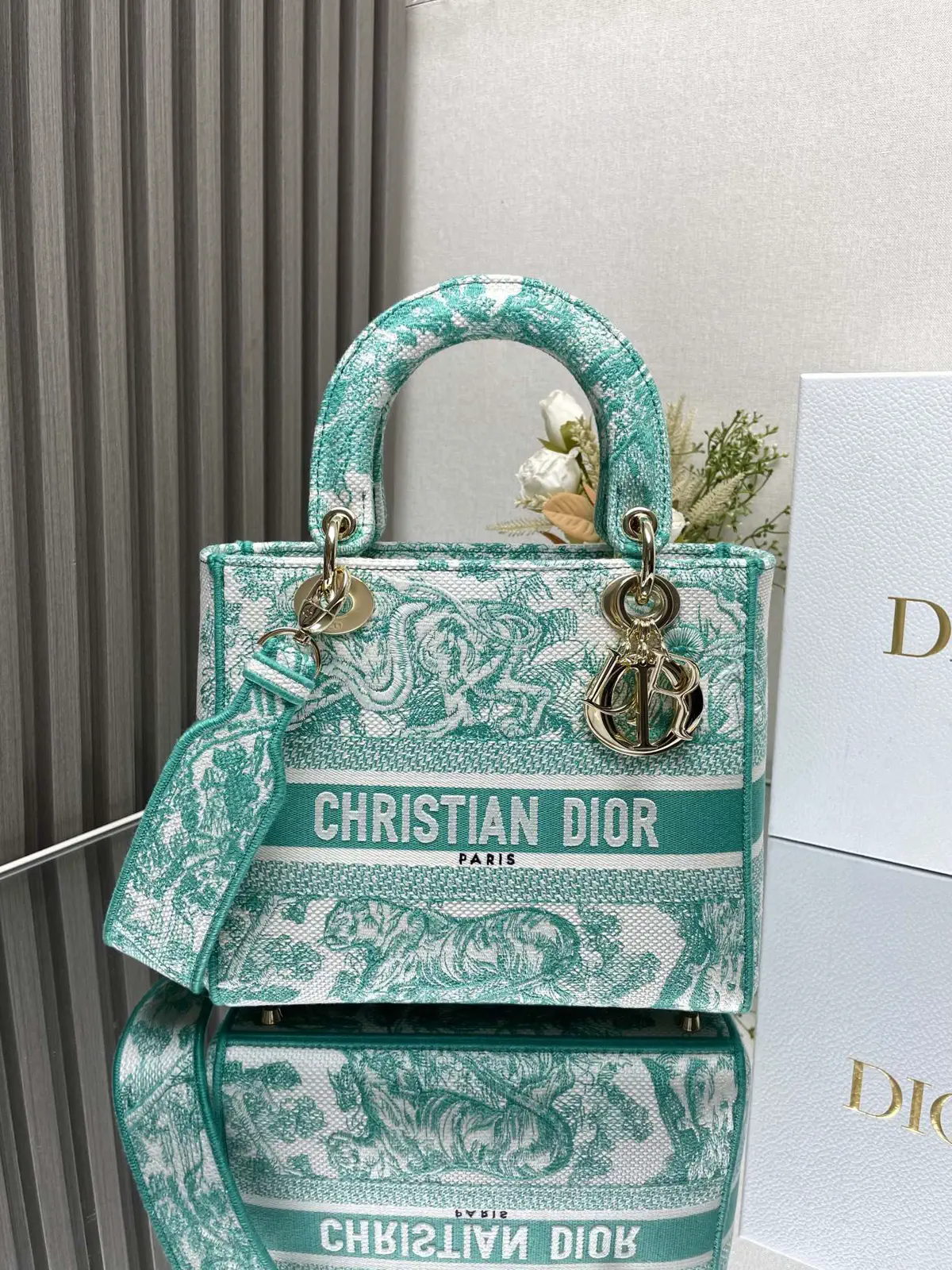 Dior Embroidered Lady Dior Top Handle Bag image 1