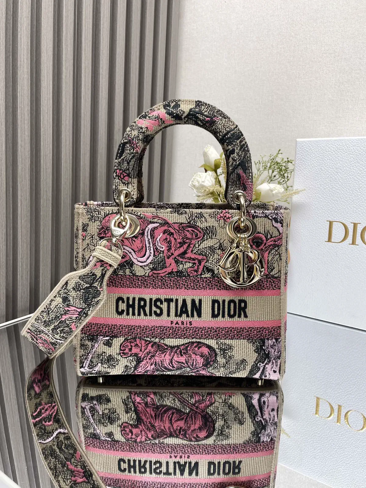 Dior Embroidered Lady Dior Top Handle Bag image 1