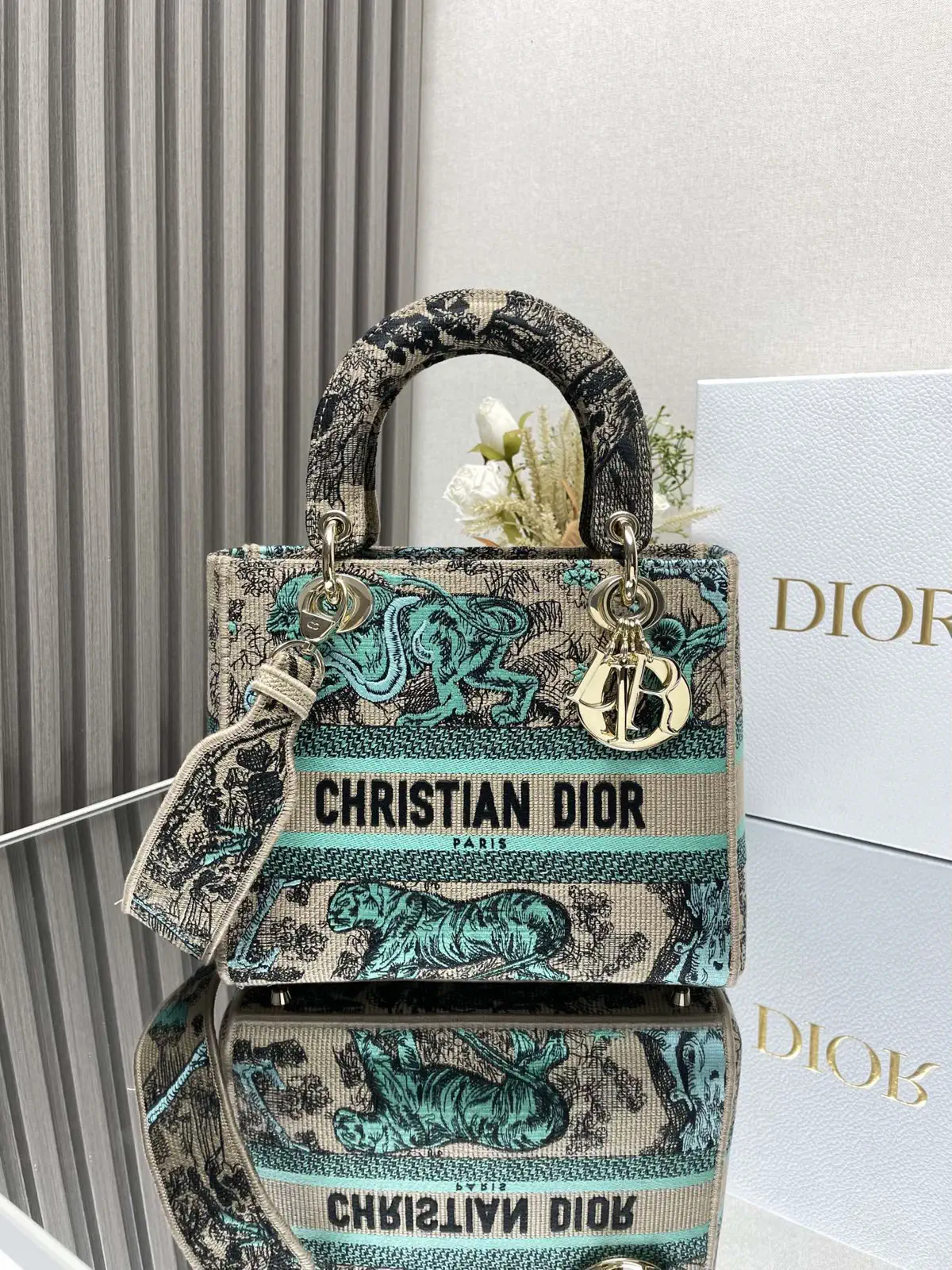Dior Embroidered Lady Dior Top Handle Bag image 1
