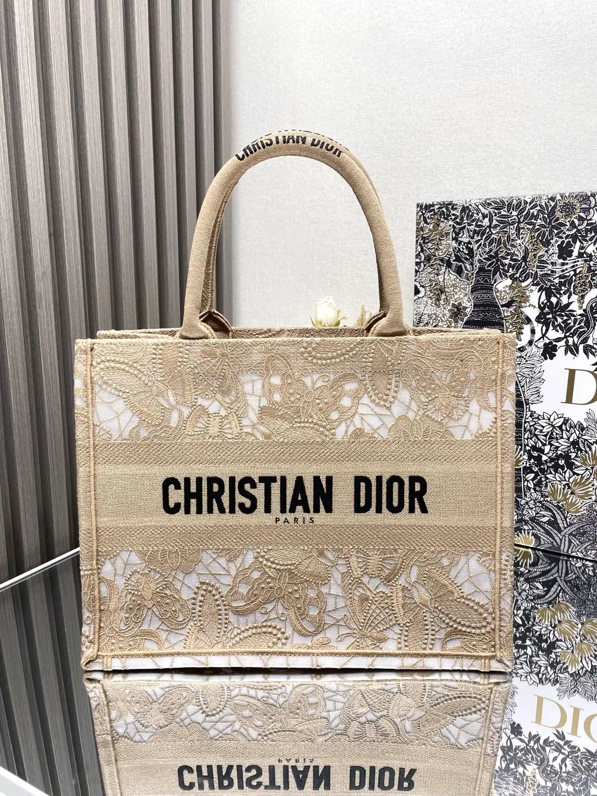 Dior Butterfly Embroidered Book Tote Bag image 1