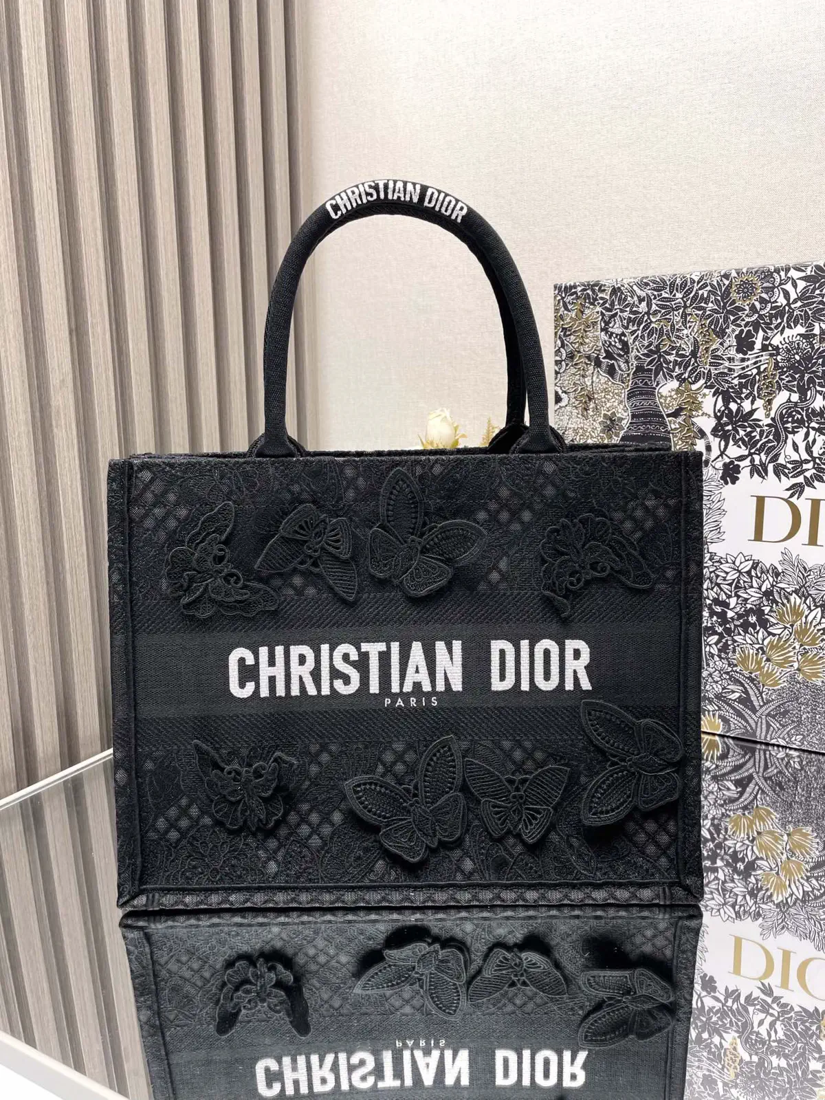 Dior Butterfly Embroidered Book Tote Bag image 1