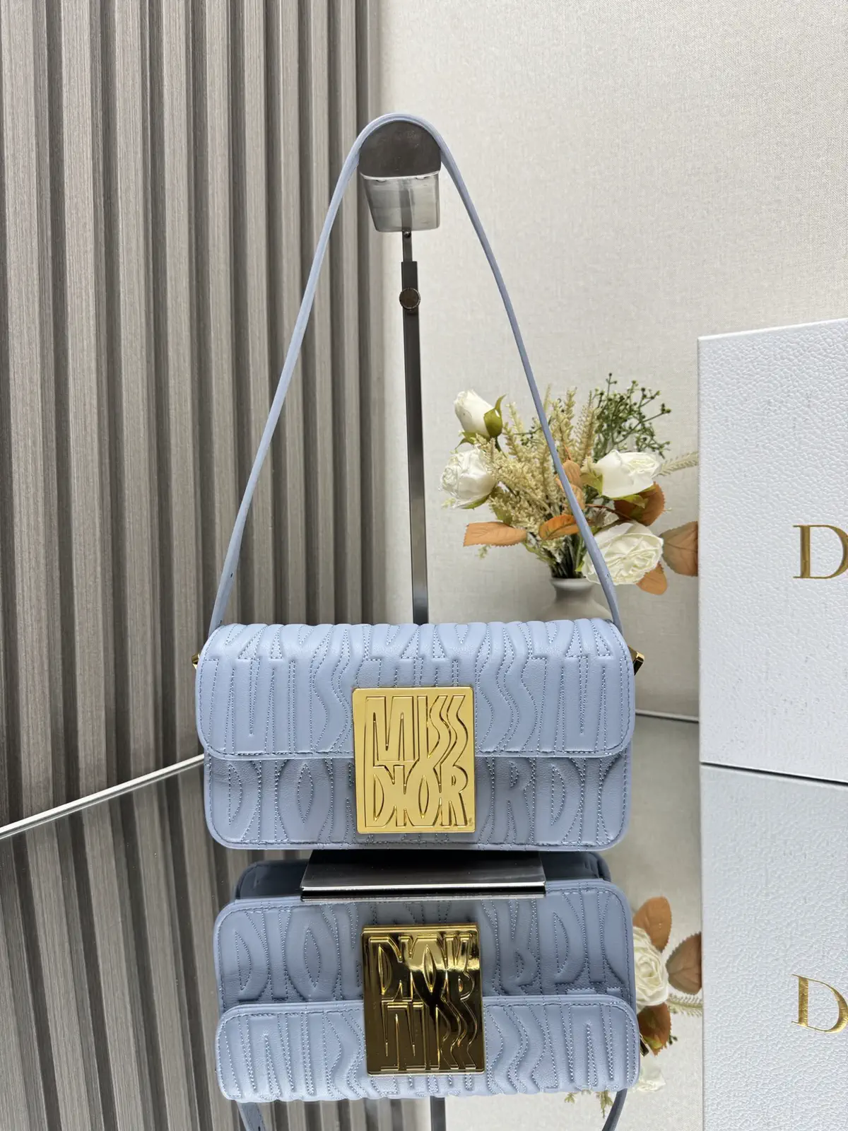 Dior Light Blue Quilted Flap Shoulder Bag image 1