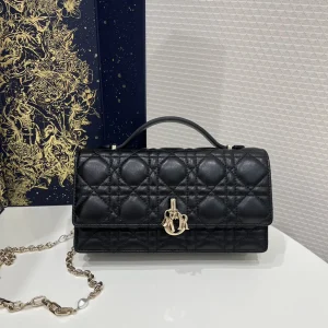 Dior Quilted Top Handle Clutch with Pearl Chain image 1