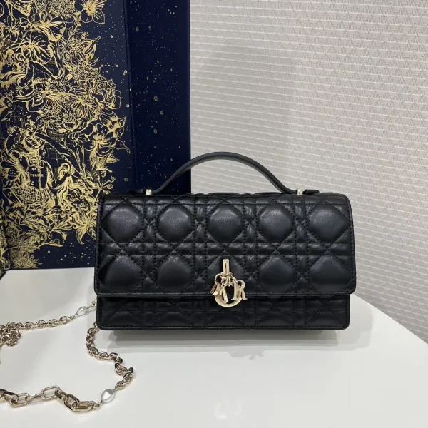 Dior Quilted Top Handle Clutch with Pearl Chain image 1