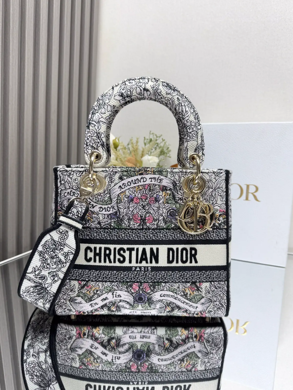 Dior Embroidered Lady Dior Top Handle Bag image 1