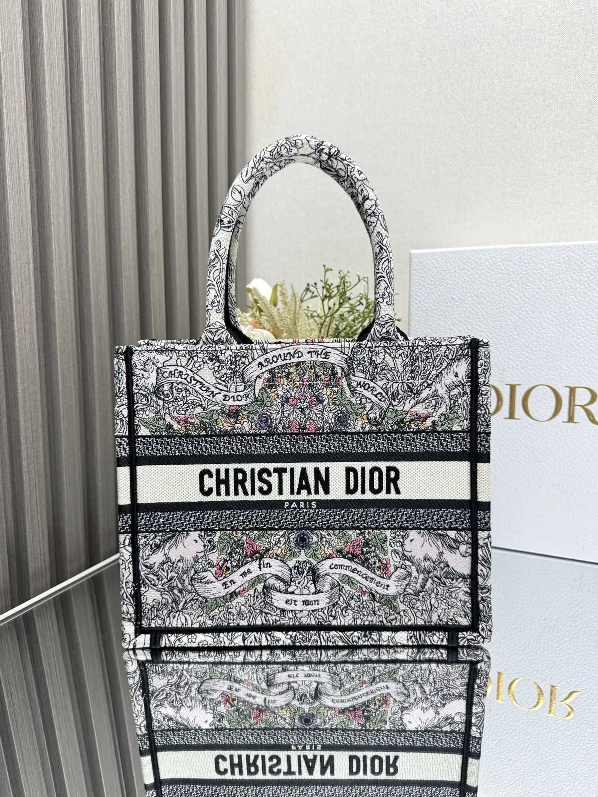 Dior Floral Embroidered Tote Bag image 1