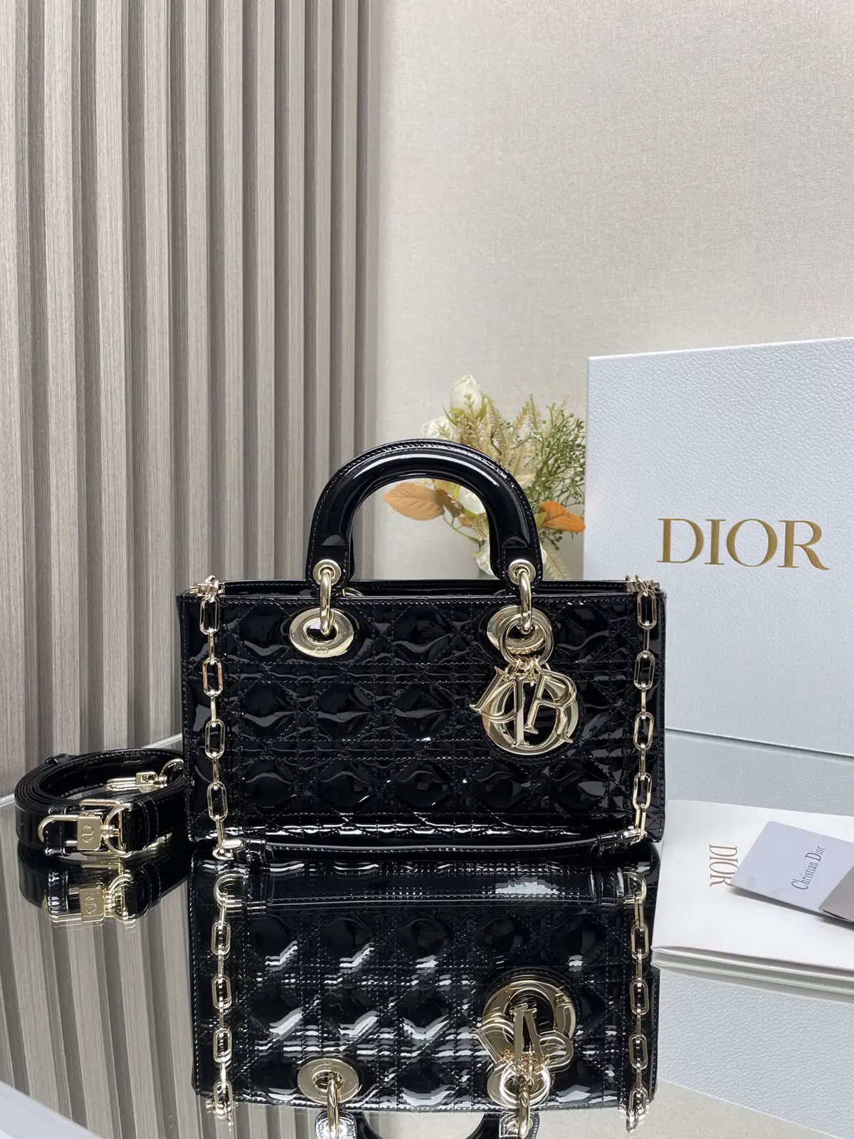 Dior D-JOY Quilted Patent Top Handle Bag image 1