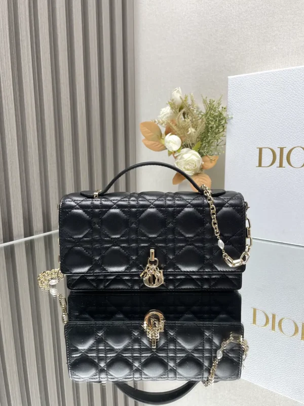 Dior Quilted Top Handle Clutch with Pearl Chain Strap image 1