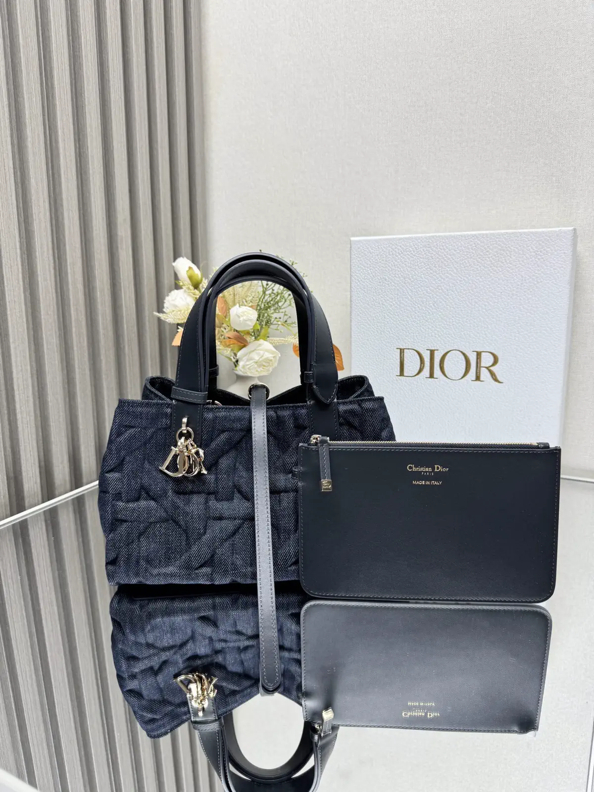 Dior Denim Cannage Top Handle Bag image 1