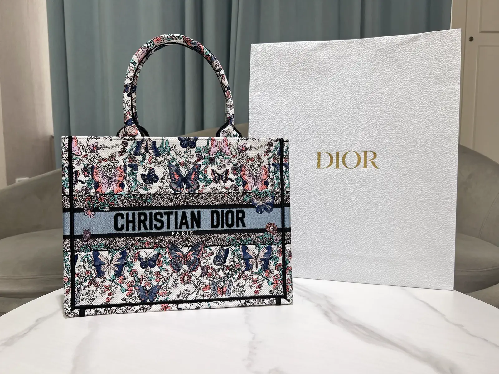 Dior Butterfly Embroidered Tote Bag image 1