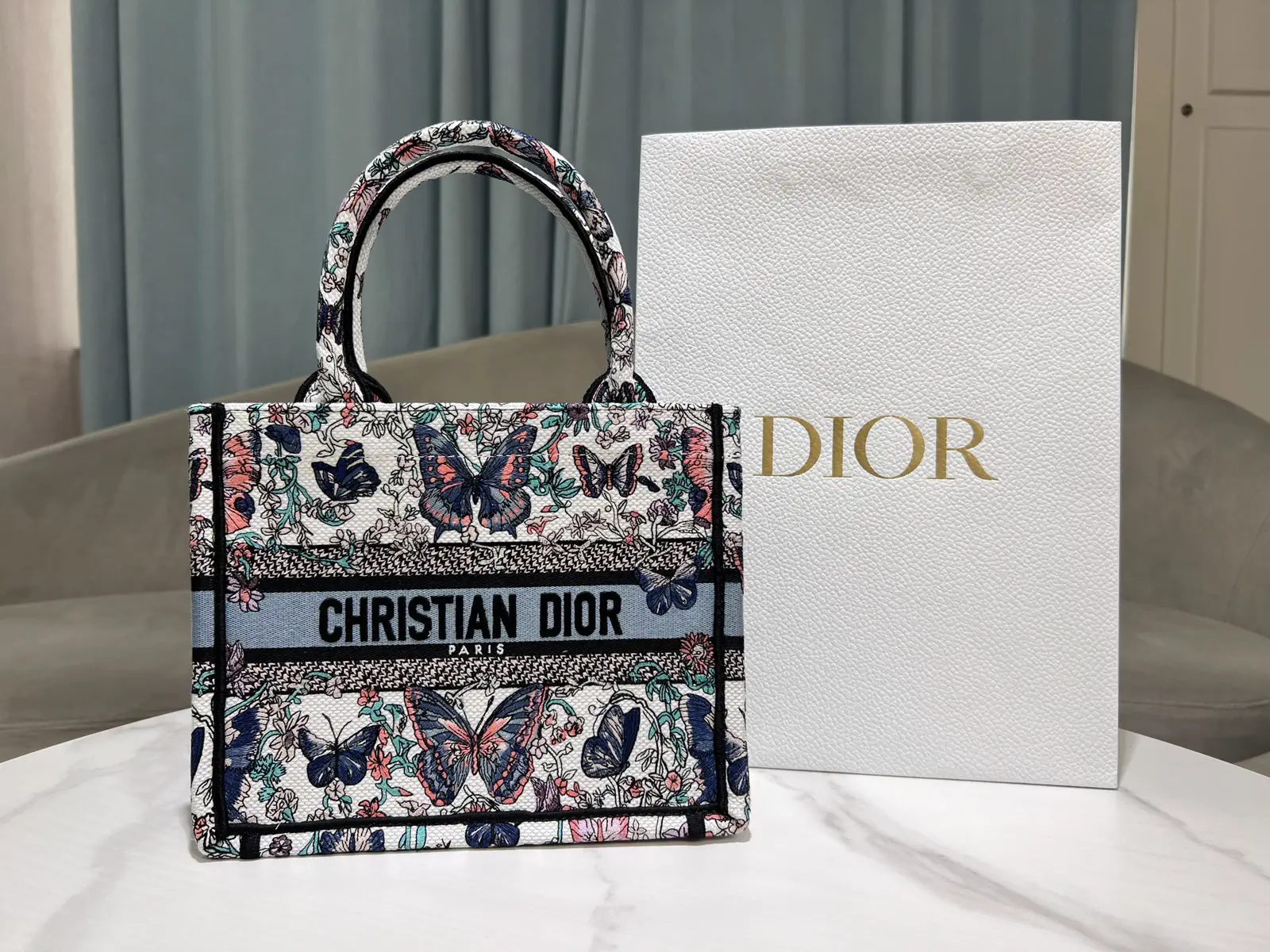 Dior Butterfly Embroidered Tote Bag image 1
