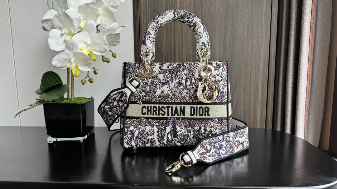 Dior Floral Embroidered Lady D-Lite Top Handle Bag image 1