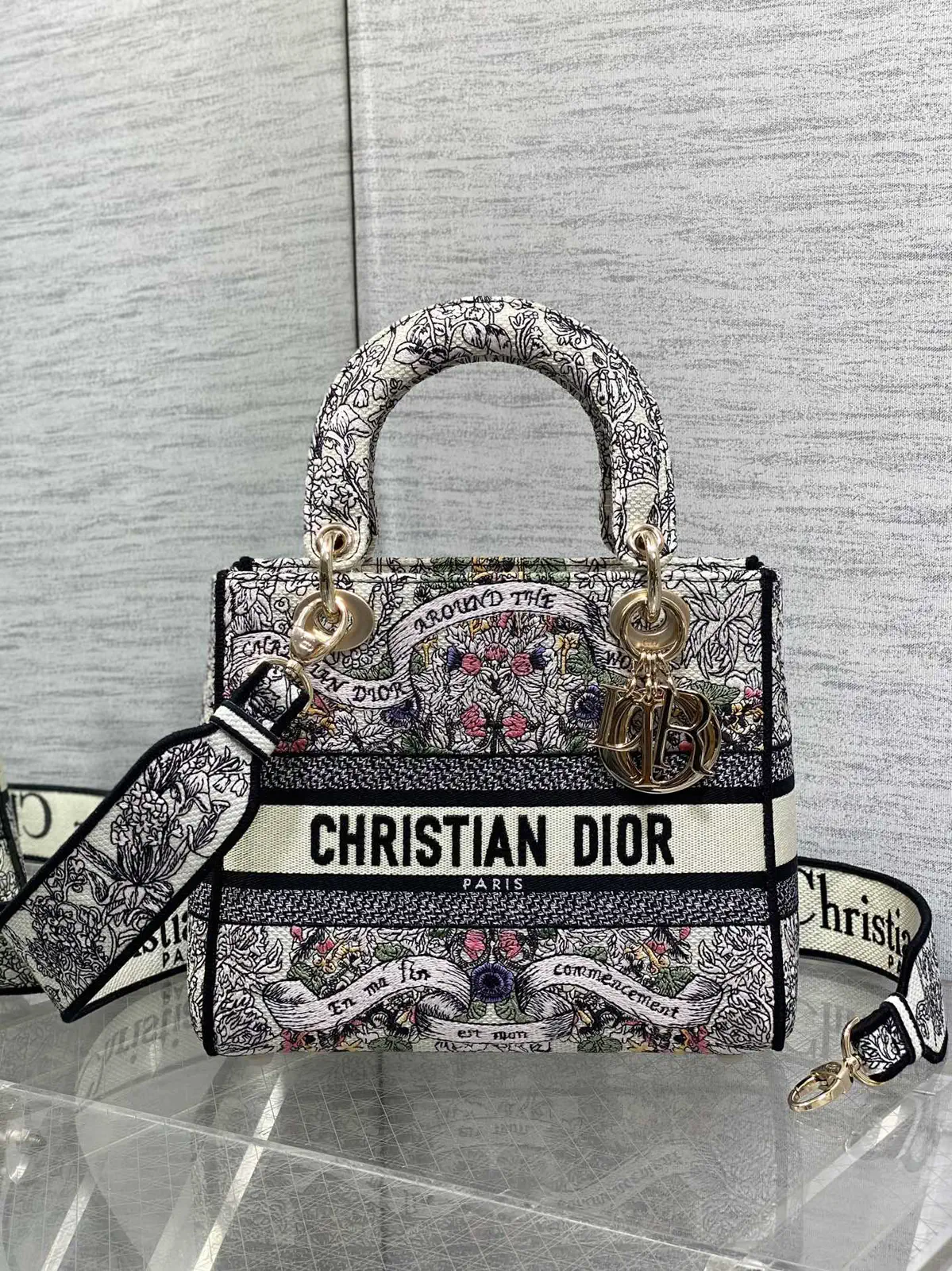 Dior Embroidered Floral Top Handle Bag image 1