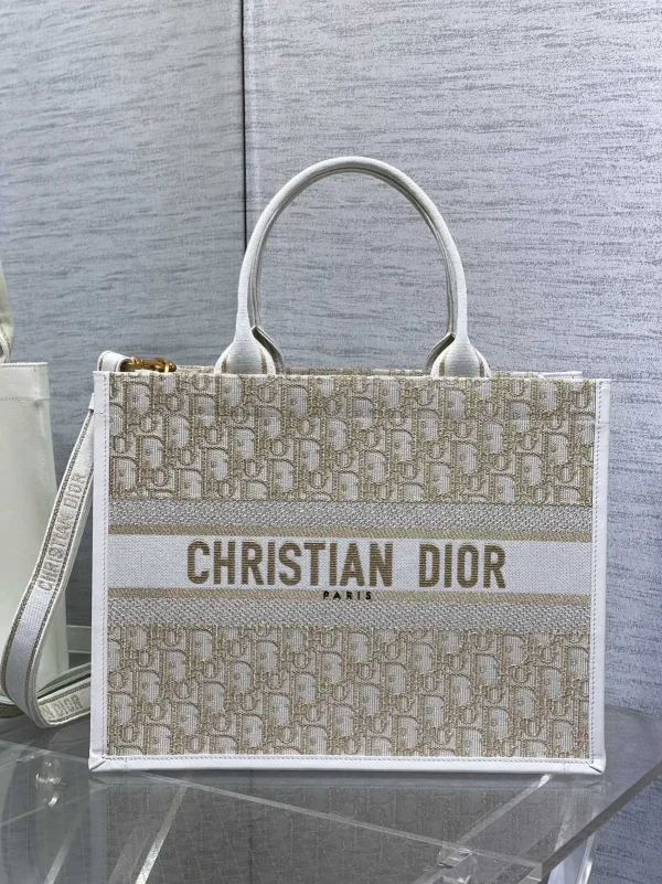 Dior White and Gold Monogram Tote Bag image 1
