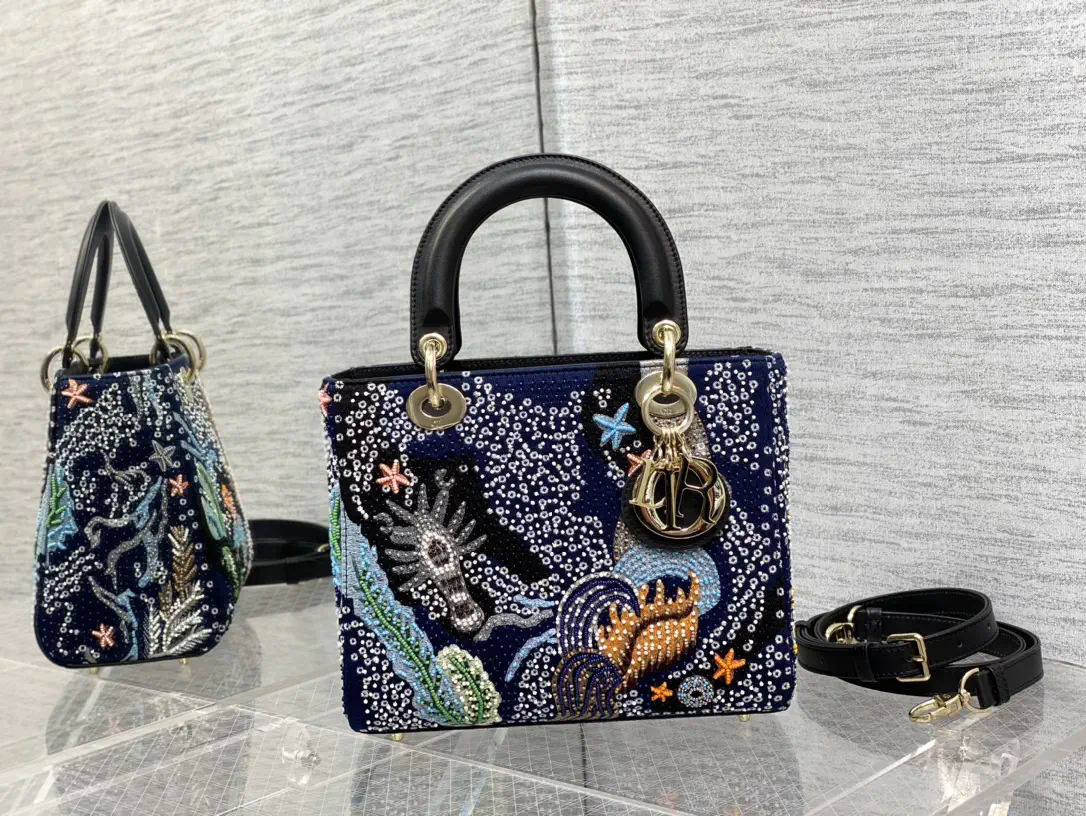 Dior Lady Top Handle Bag with Handmade Beaded Underwater Embroidery image 1