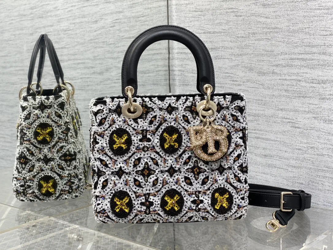 Dior Lady Limited Edition Beaded Embroidered Top Handle Bag image 1