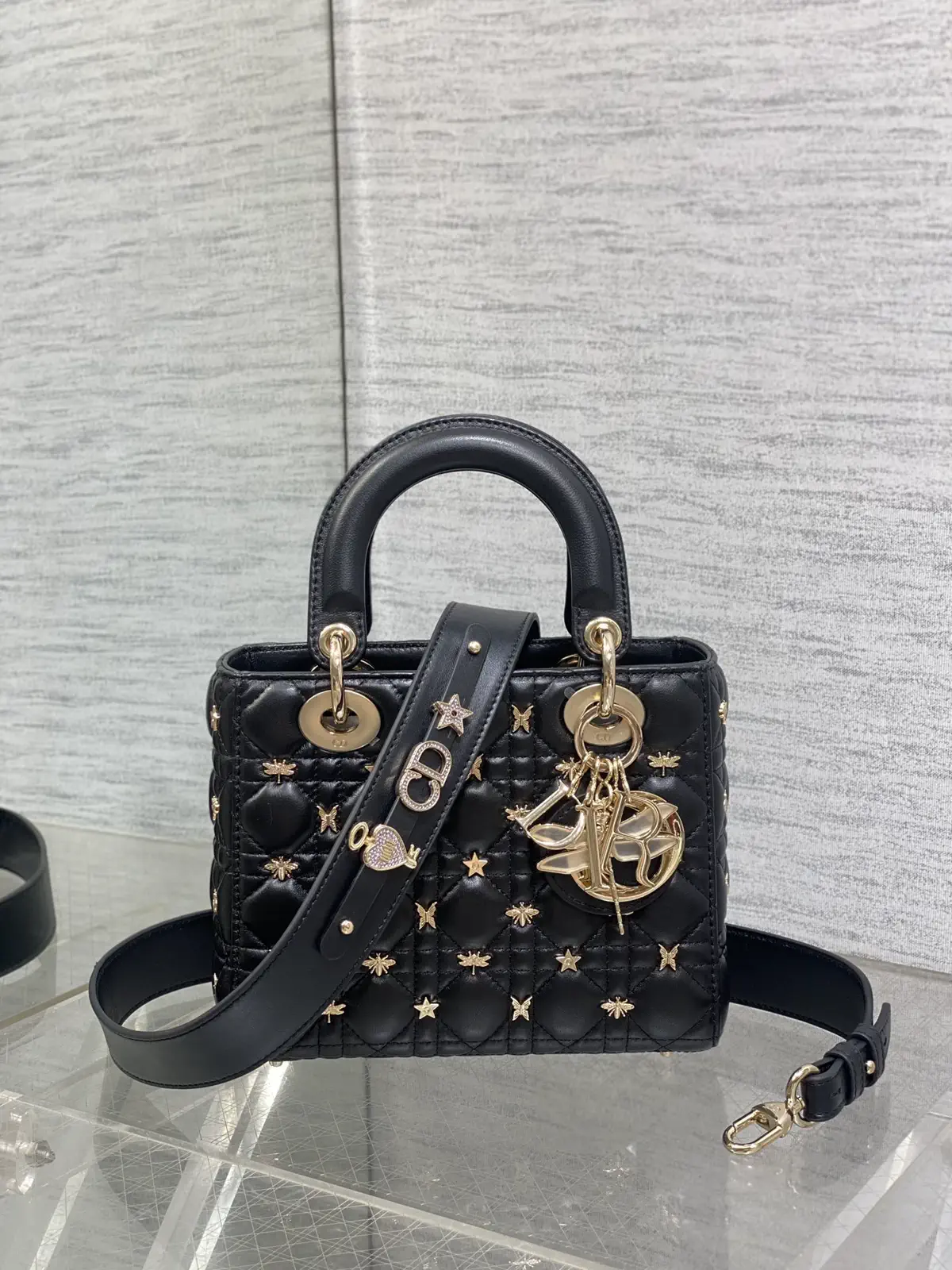 Dior Quilted Top Handle Bag with Dragonfly Studs image 1