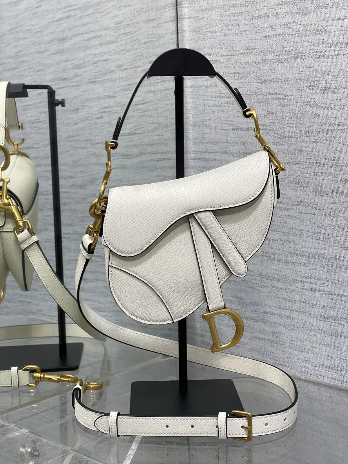 Dior White Saddle Bag with Detachable Shoulder Strap image 1