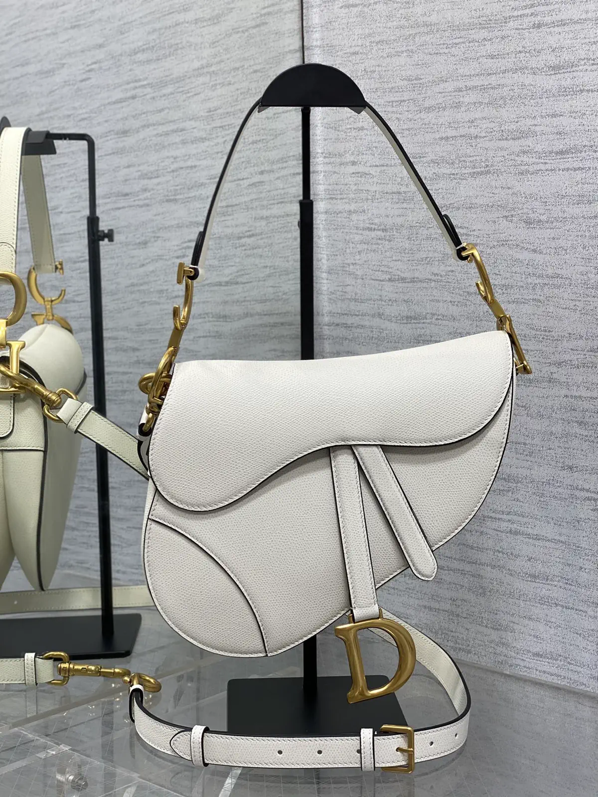Dior White Saddle Shoulder Bag with Detachable Strap image 1