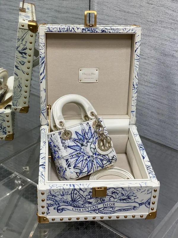 Dior Lady Dior Super Mini Embroidered Top Handle Bag with Storage Trunk image 1