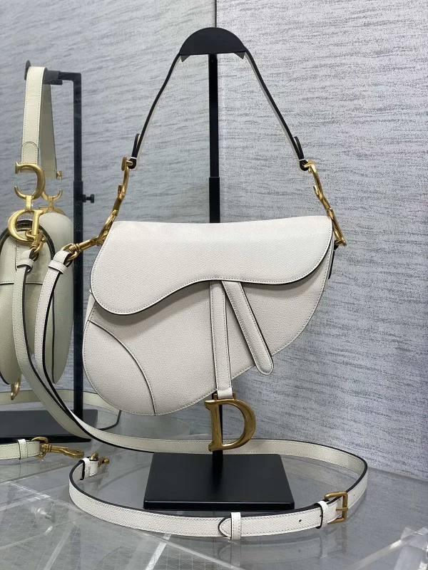 Dior White Saddle Bag with Detachable Adjustable Strap image 1