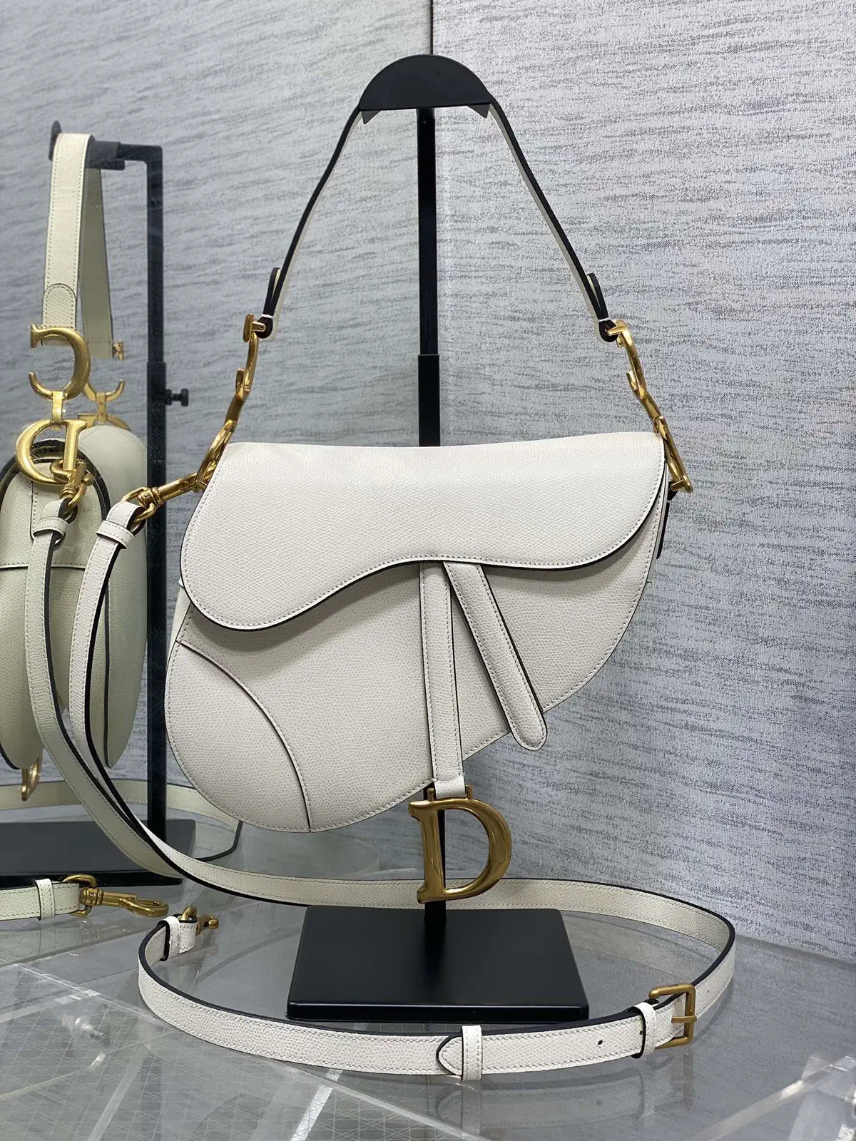 Dior White Saddle Bag with Detachable Adjustable Strap image 1