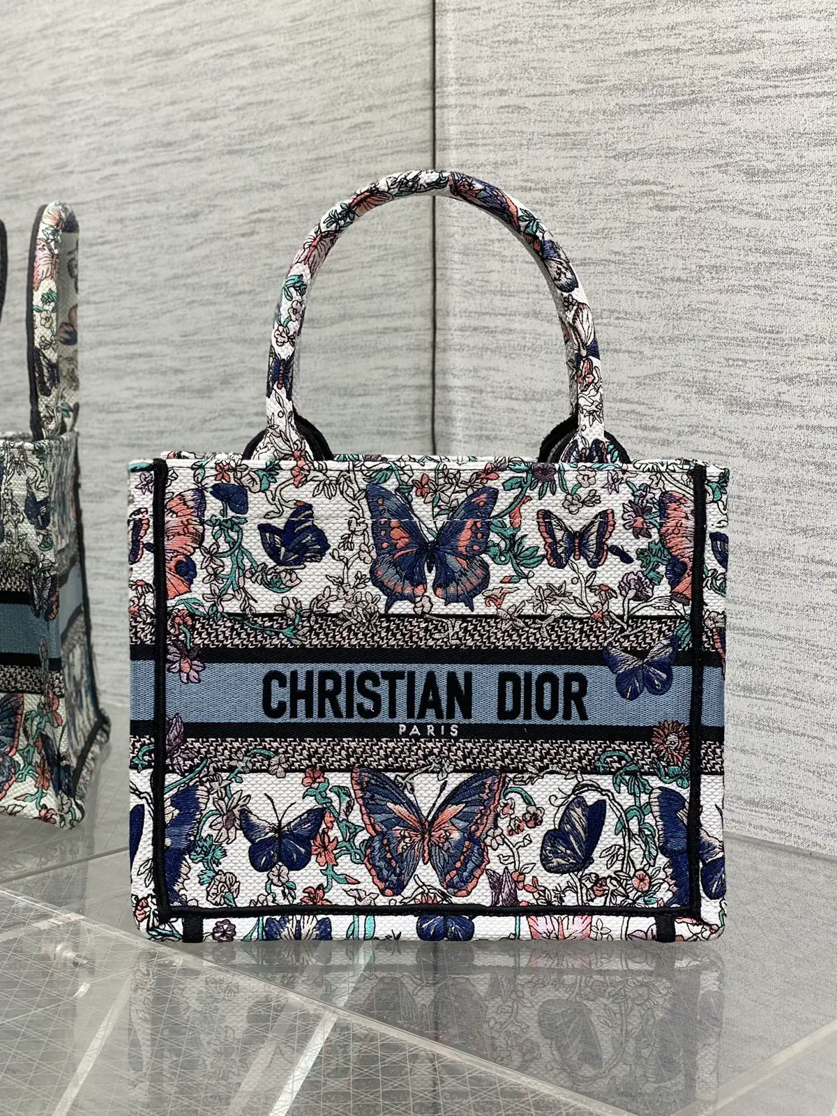 Dior Butterfly Floral Embroidered Tote Bag image 1