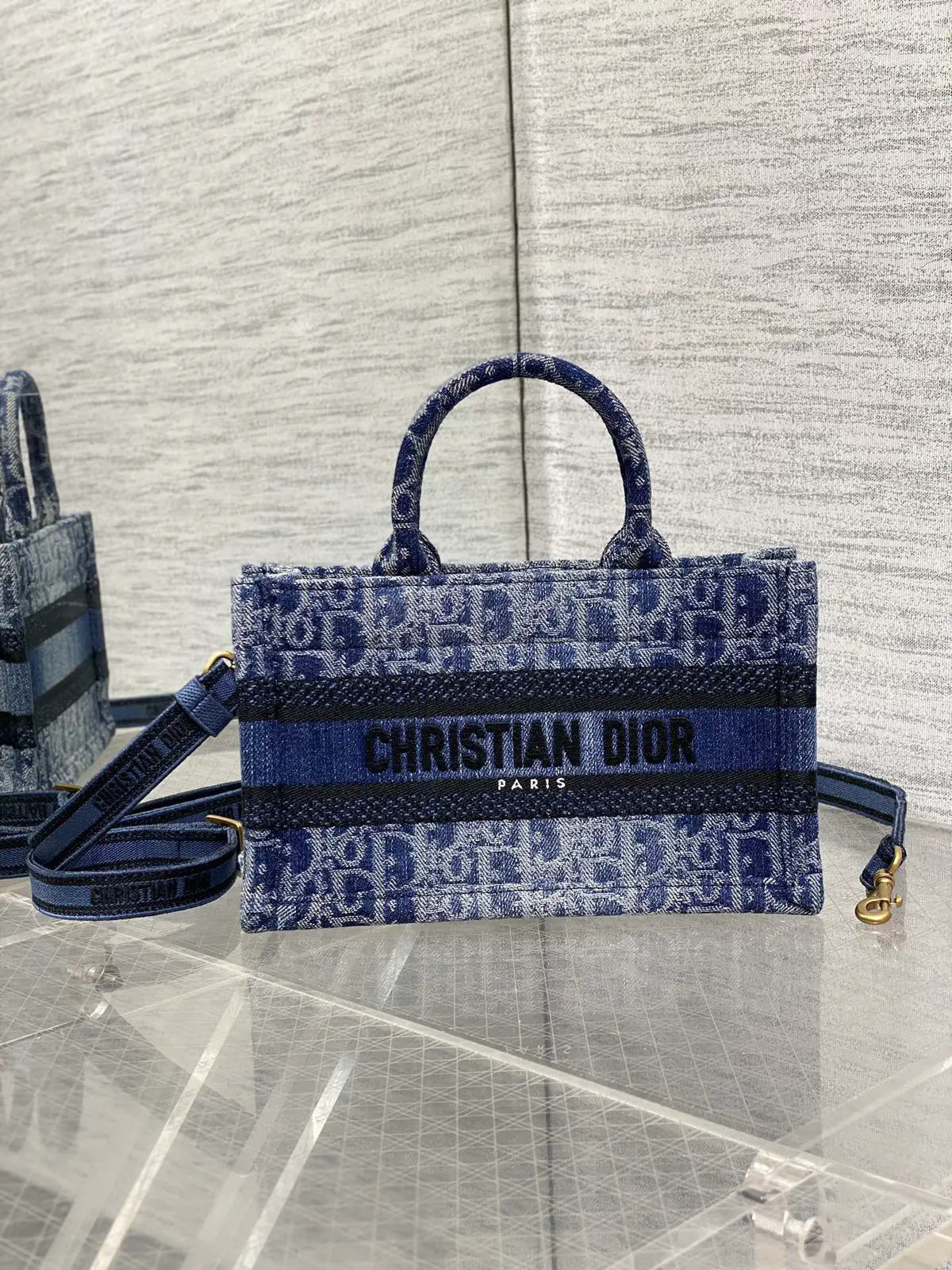 Dior Mini Denim Monogram Tote Bag image 1