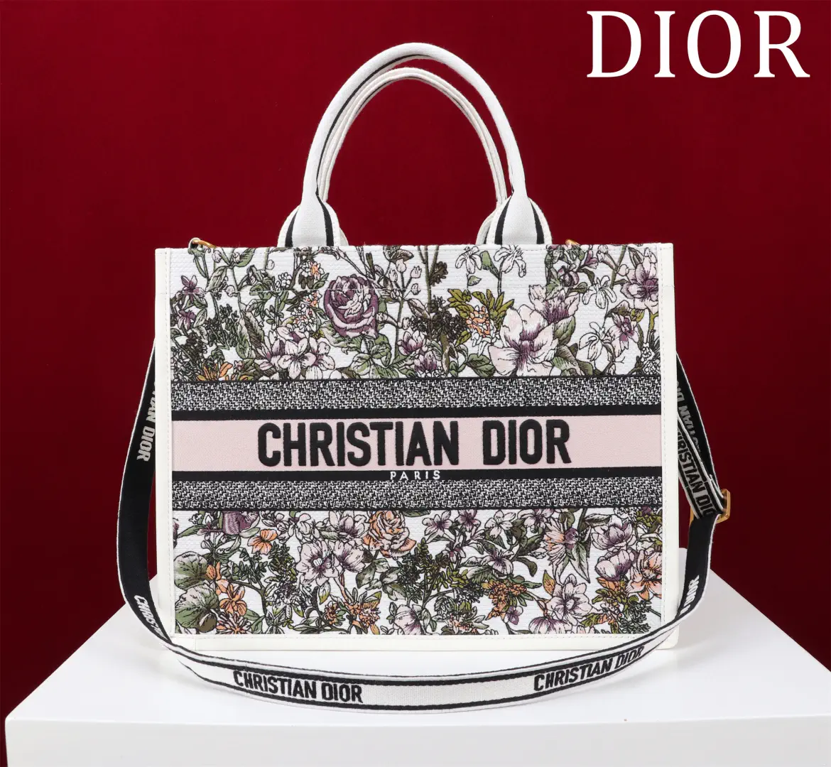 Dior Floral Print Tote Bag with Detachable Shoulder Strap image 1