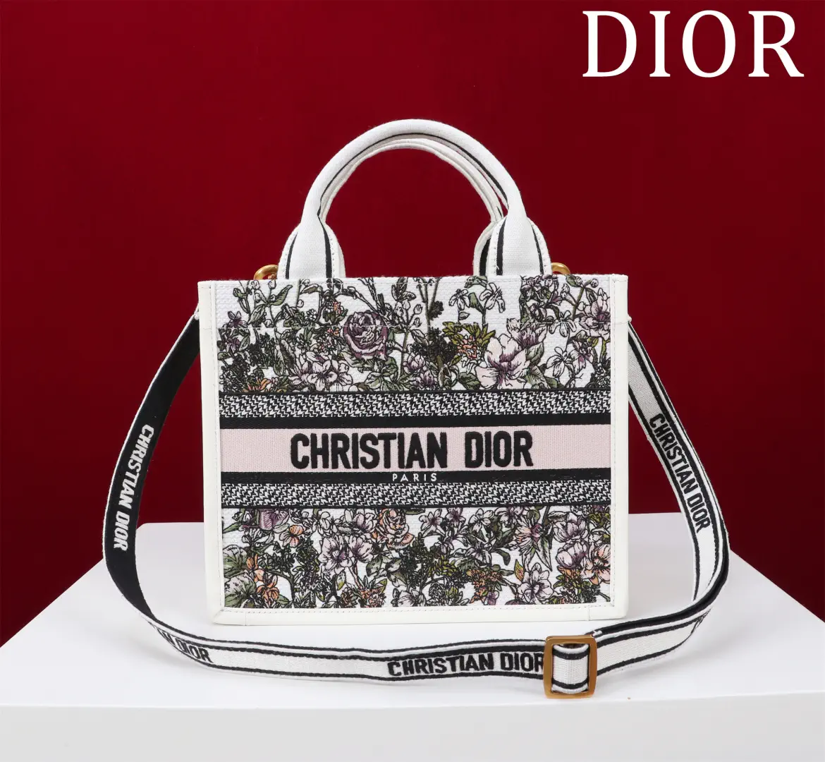 Dior Floral Print Tote Bag with Detachable Shoulder Strap image 1