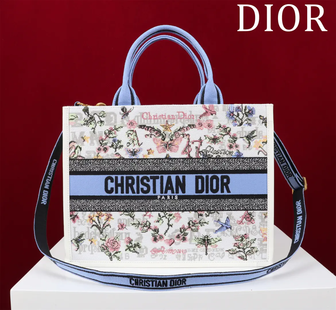 Dior Floral Print Tote Bag with Detachable Shoulder Strap image 1