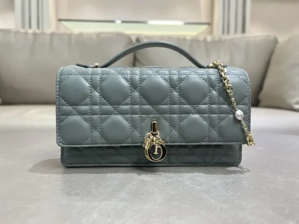 Dior Quilted Top Handle Clutch with Pearl Chain image 1