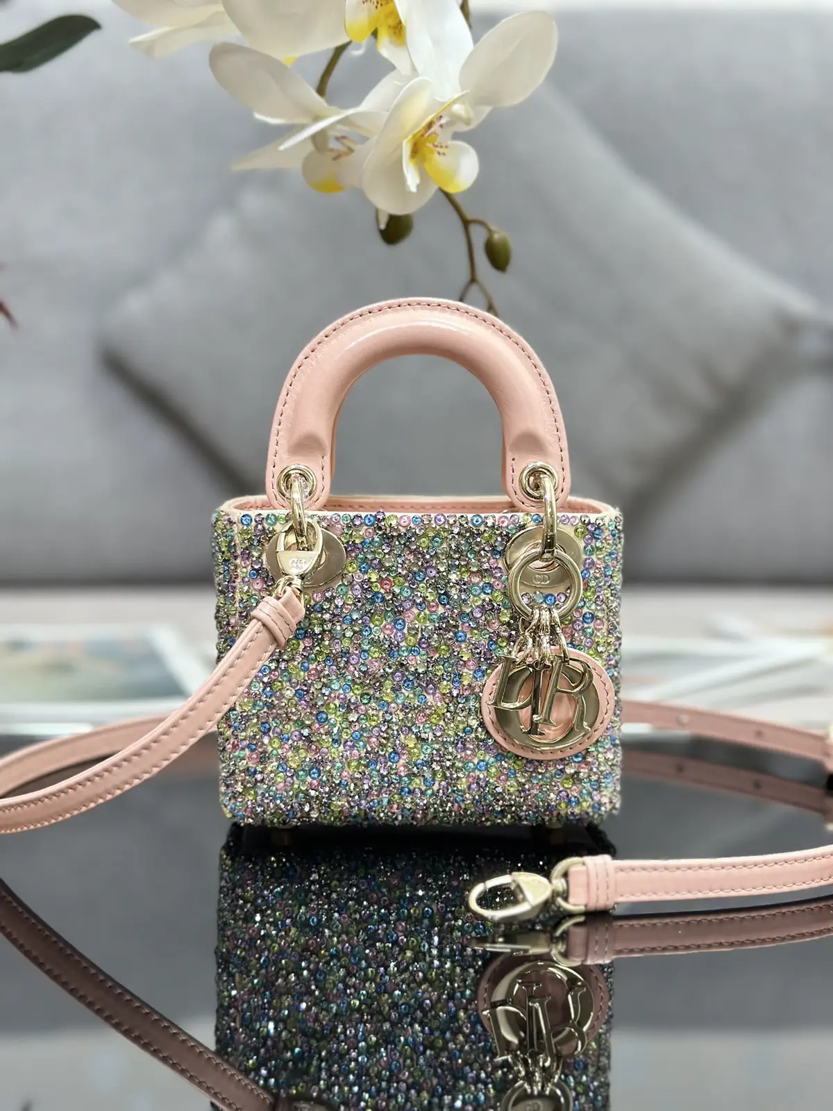 Dior Lady Dior Micro Beaded Top Handle Bag image 1