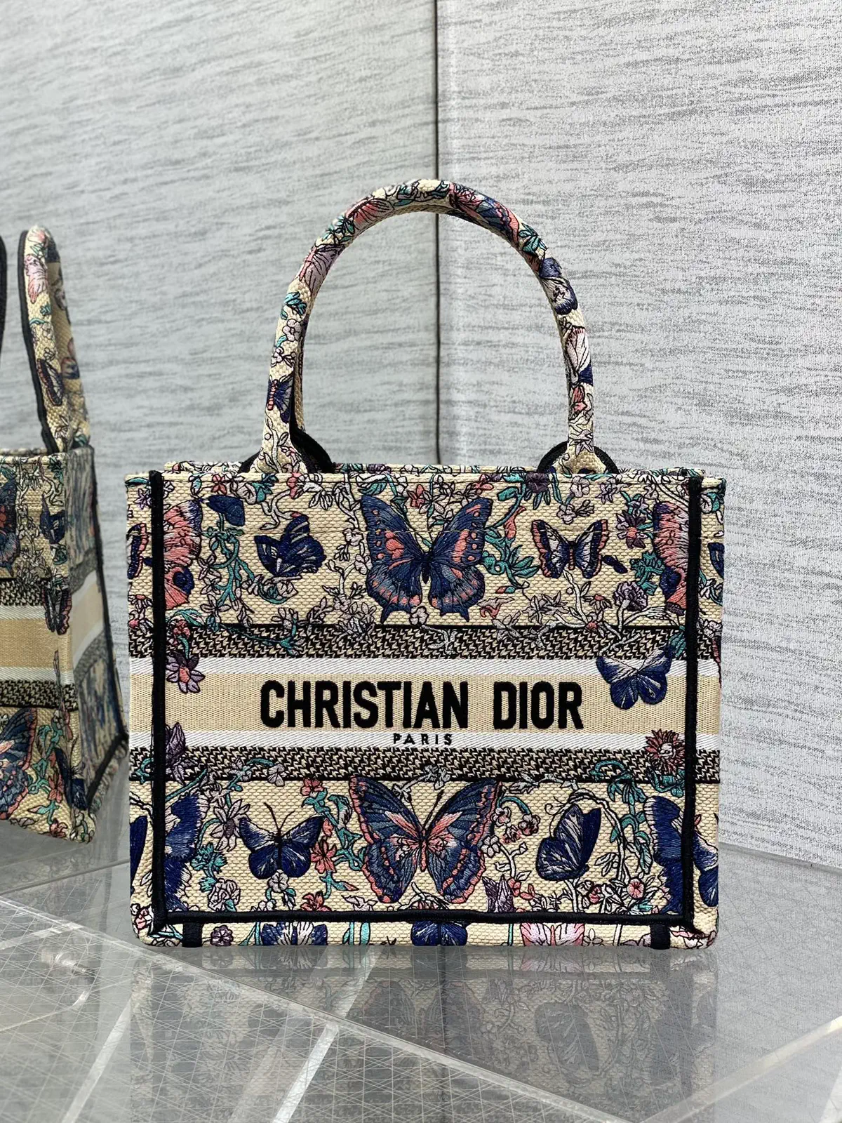 Dior Butterfly Floral Embroidered Tote Bag image 1