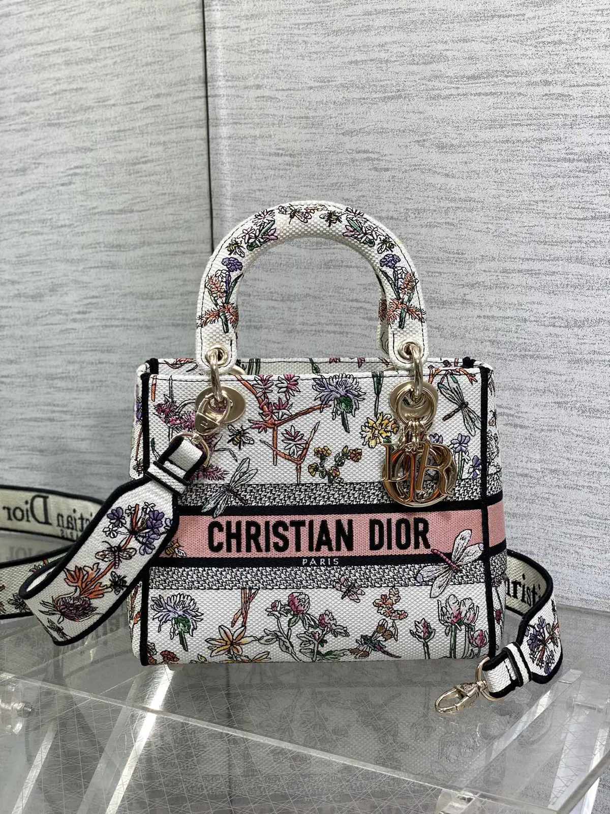 Dior Floral Dragonfly Embroidered Top Handle Bag image 1